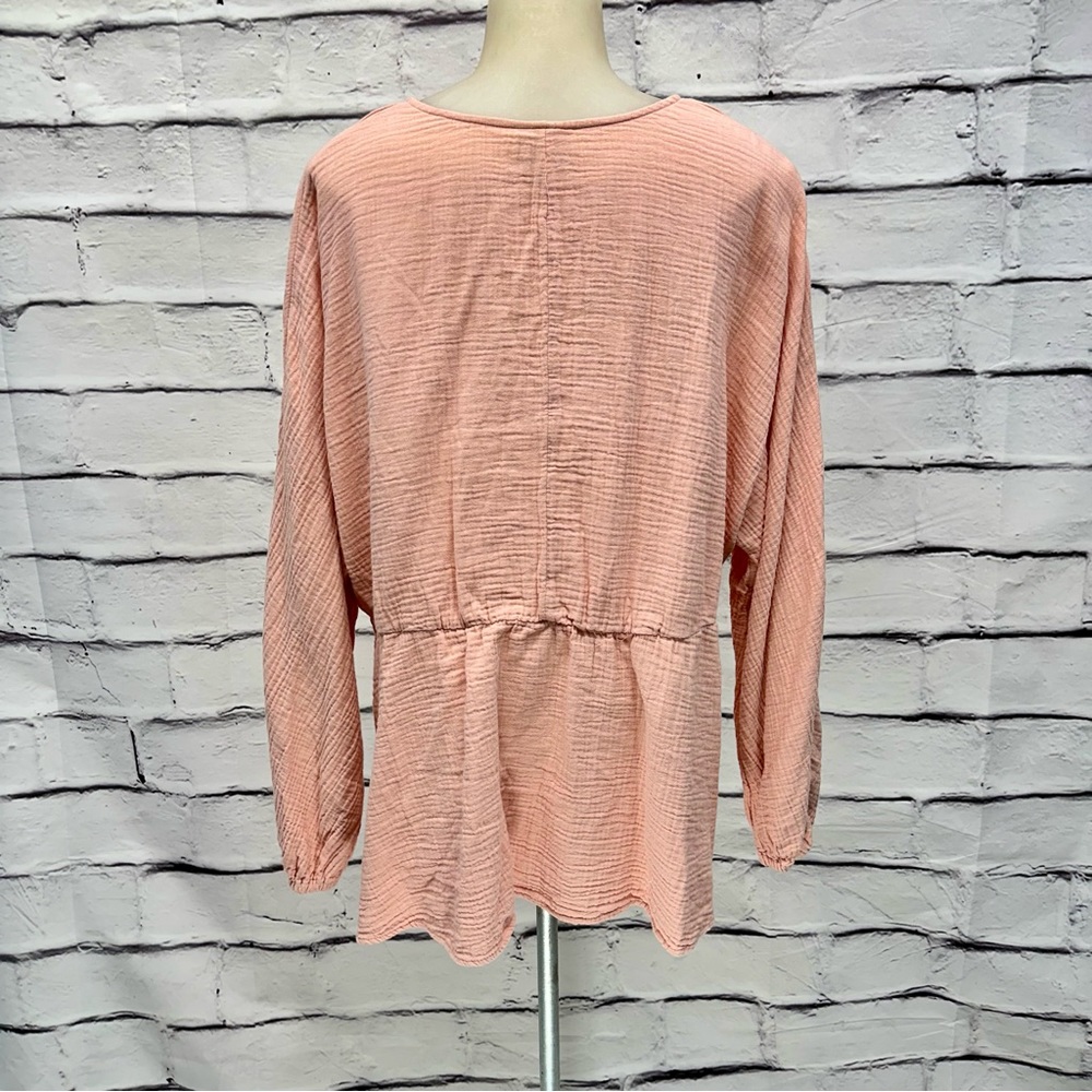 Ava & Viv Women Pink Crepe Long Sleeve Blouse V Neck Wrap Stretch Waist … - Picture 5 of 12